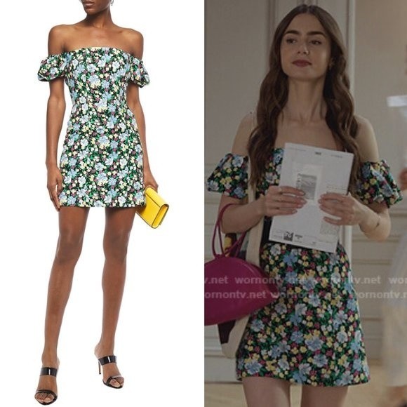 Maje Rapy Floral Off The Shoulder Mini Dress Emily in Paris Size 3 (Large) - Picture 15 of 15